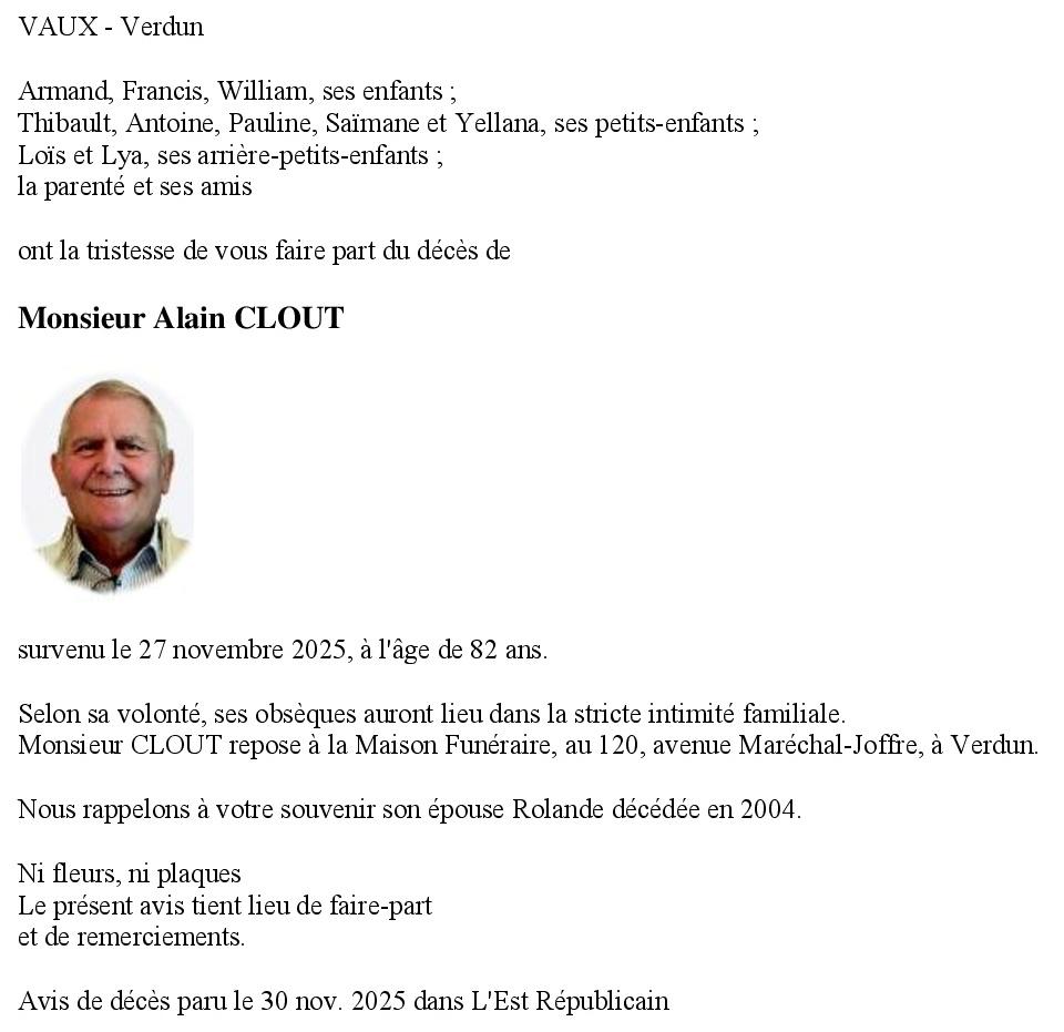 Avis deces Alain Clout